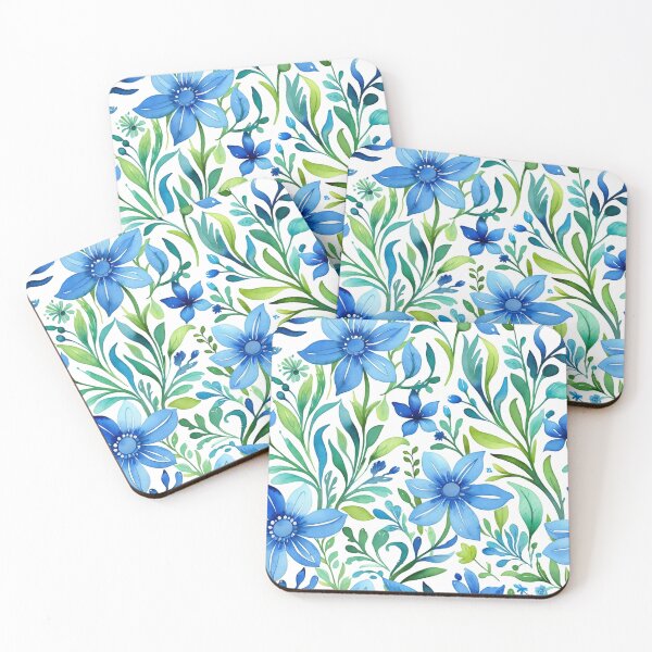 Item preview, Vibrant blue flowers and intricate foliage designed and sold by Giuseppe Cammino.