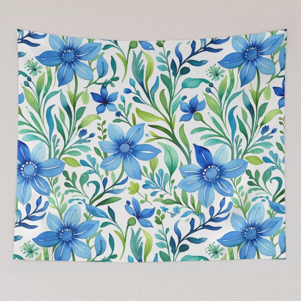 Item preview, Vibrant blue flowers and intricate foliage designed and sold by Giuseppe Cammino.