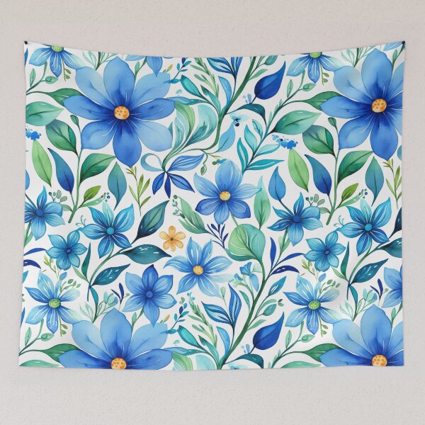 Item preview, Vibrant blue flowers and intricate foliage designed and sold by Giuseppe Cammino.