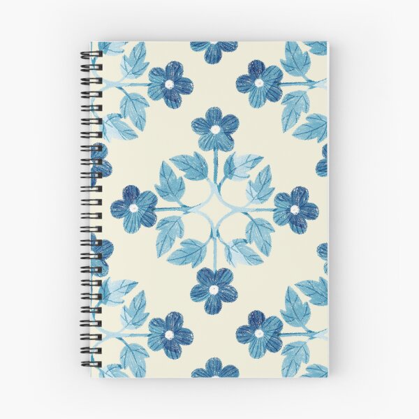 Item preview, Blue leaves and flowers floral tile on light beige background. Bohemial symmetric tile design. Stylized flowers. designed and sold by helga-wigandt.