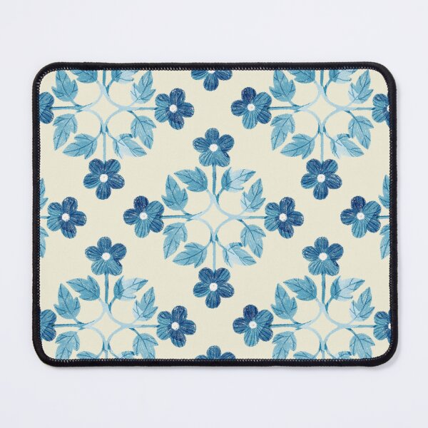 Item preview, Blue leaves and flowers floral tile on light beige background. Bohemial symmetric tile design. Stylized flowers. designed and sold by helga-wigandt.