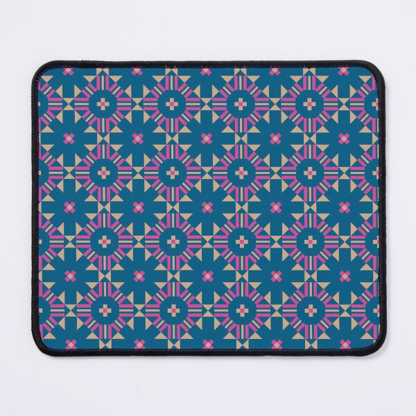 Item preview, Minimalist Geometric Floral Tile Pattern, Blue, Gold and Pink, Cheater Quilt Pattern designed and sold by scome.