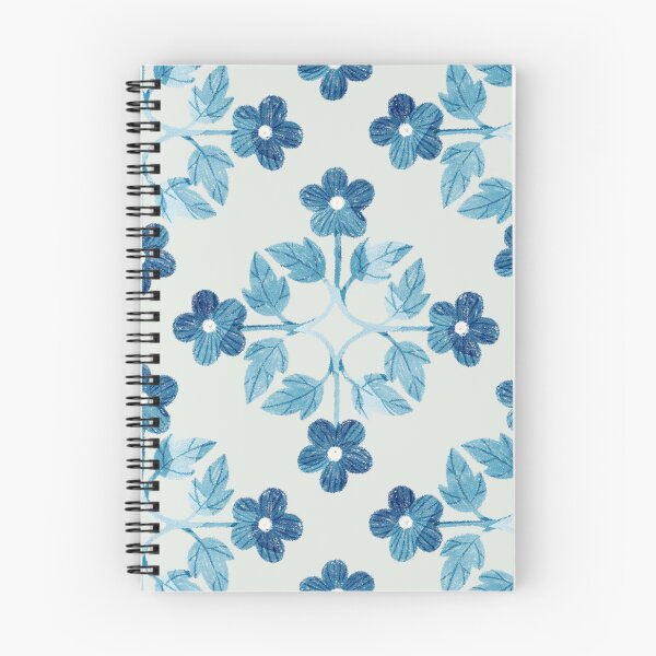 Item preview, Blue leaves and flowers floral tile on light grey background. Bohemial symmetric tile design. Stylized flowers. designed and sold by helga-wigandt.
