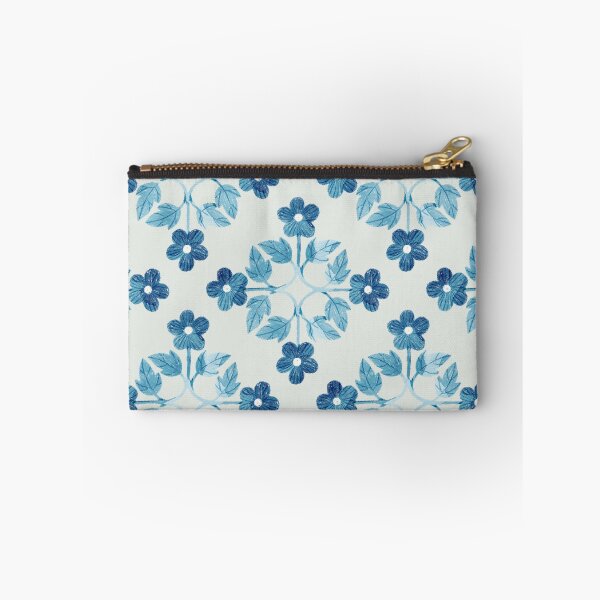 Item preview, Blue leaves and flowers floral tile on light grey background. Bohemial symmetric tile design. Stylized flowers. designed and sold by helga-wigandt.