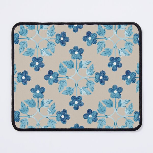 Item preview, Blue leaves and flowers floral tile on taupe background. Bohemial symmetric tile design. Stylized flowers. designed and sold by helga-wigandt.