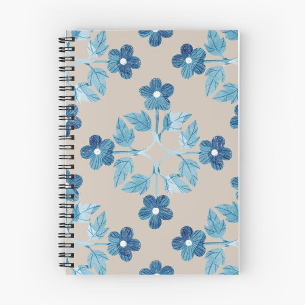 Item preview, Blue leaves and flowers floral tile on taupe background. Bohemial symmetric tile design. Stylized flowers. designed and sold by helga-wigandt.