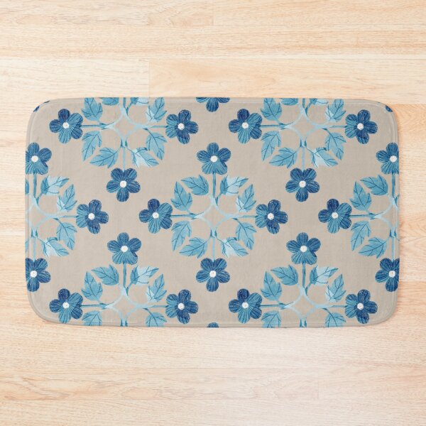Item preview, Blue leaves and flowers floral tile on taupe background. Bohemial symmetric tile design. Stylized flowers. designed and sold by helga-wigandt.