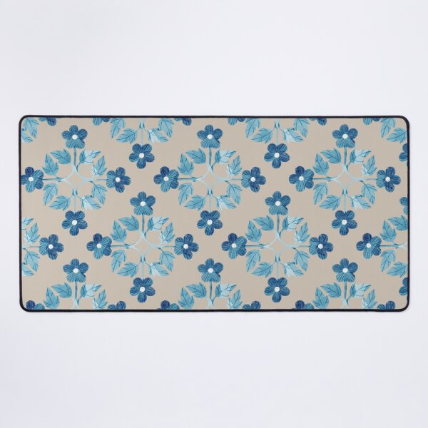 Item preview, Blue leaves and flowers floral tile on taupe background. Bohemial symmetric tile design. Stylized flowers. designed and sold by helga-wigandt.