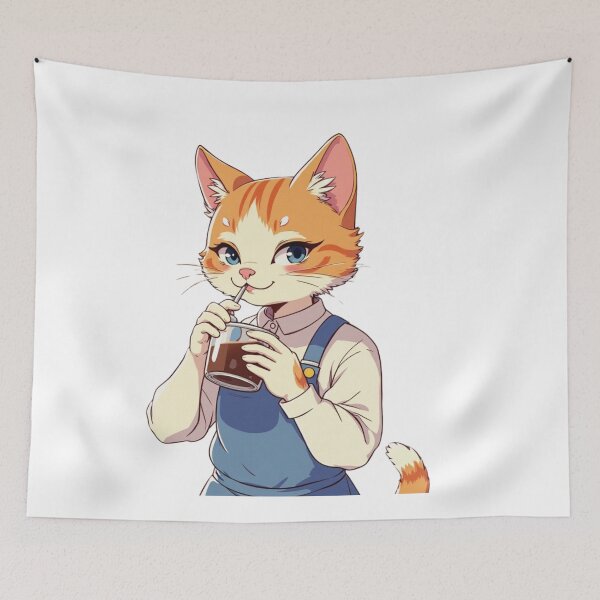 Item preview, Cute Coffee-Drinking Cat Design designed and sold by artiviohub.