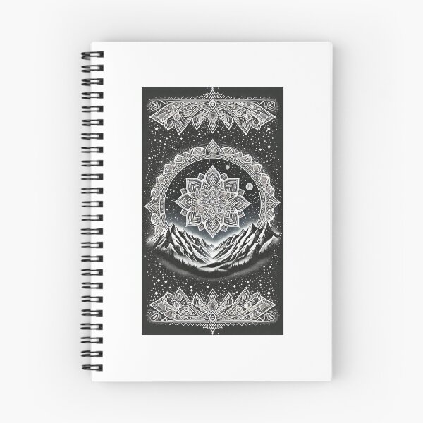 Item preview, Celestial Mandala & Mountain Landscape - Mystical Black & White Art designed and sold by LDArtWork.