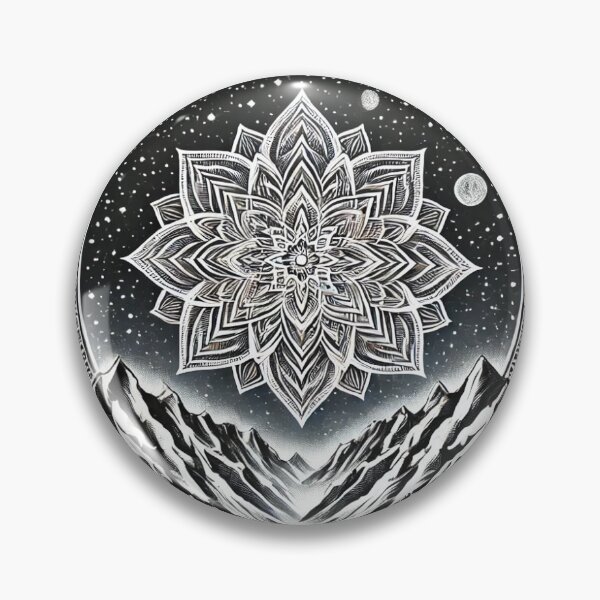 Item preview, Celestial Mandala & Mountain Landscape - Mystical Black & White Art designed and sold by LDArtWork.