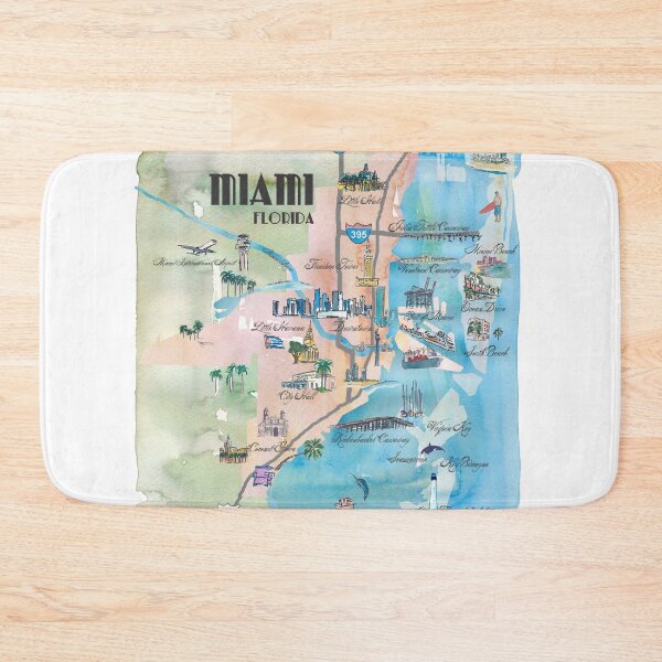 Item preview, Miami Florida Fine Art Print Retro Vintage Map with Touristic Highlights designed and sold by artshop77.