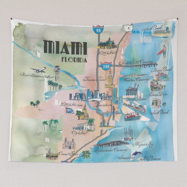 Item preview, Impresión artística retro de mapa vintage de Miami, Florida, con lugares turísticos destacados designed and sold by artshop77.