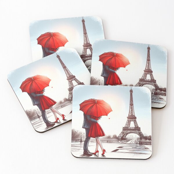 Item preview, Romantic Parisian Moment Under Red Umbrella designed and sold by inkNext.