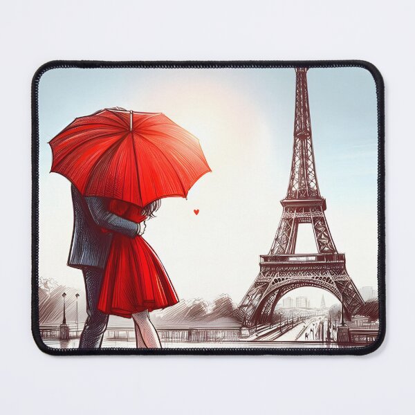 Item preview, Romantic Parisian Moment Under Red Umbrella designed and sold by inkNext.
