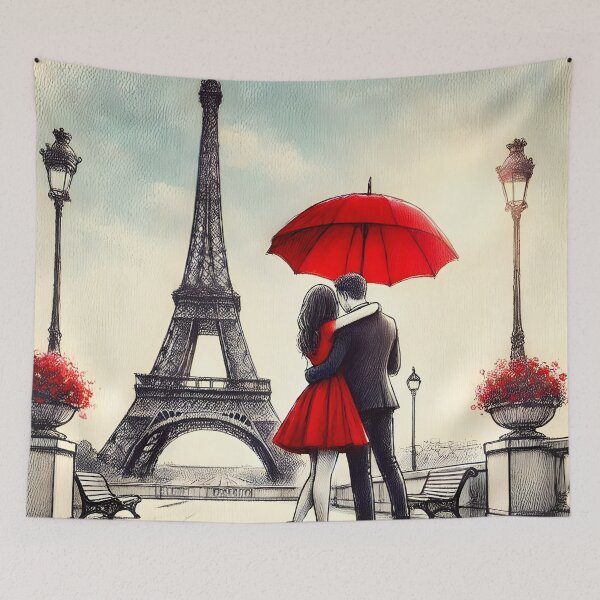 Item preview, Enchanting Parisian Embrace Under Umbrella designed and sold by inkNext.