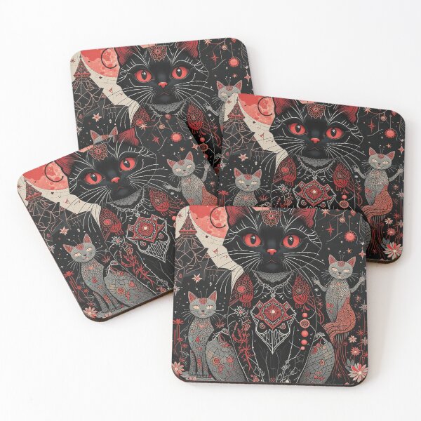 Item preview, Kawaii Black and Red Cat Retro Illustration Vintage Doodle Art designed and sold by Witty Shirts.