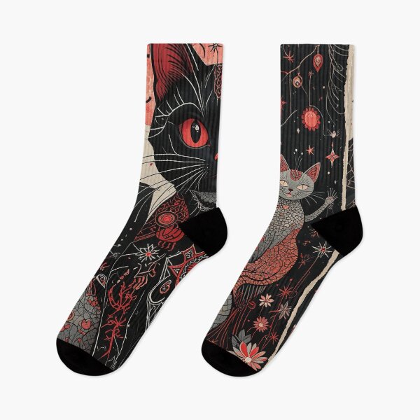 Item preview, Kawaii Black and Red Cat Retro Illustration Vintage Doodle Art designed and sold by Witty Shirts.