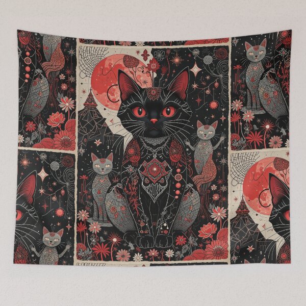 Item preview, Kawaii Black and Red Cat Retro Illustration Vintage Doodle Art designed and sold by Witty Shirts.