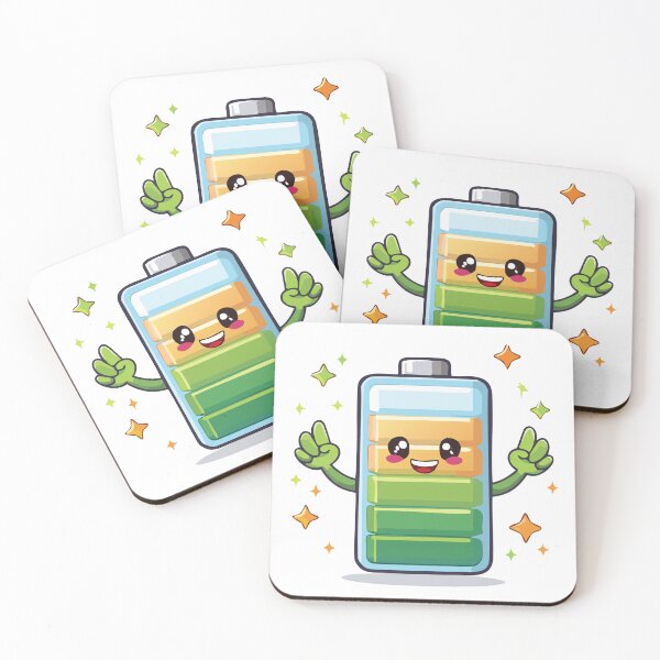 Item preview, A chibi-style battery icon with a happy face, fully charged. cartoon character T-shirt, Sticker designed and sold by Little KAIJU.