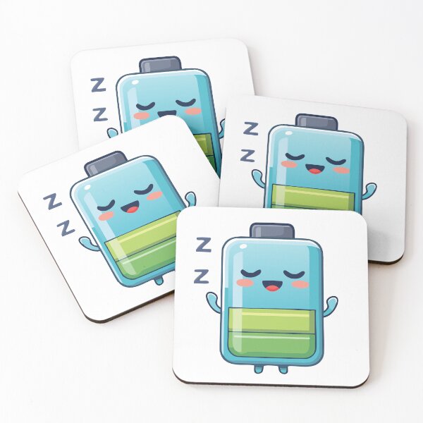 Item preview, A tiny, round chibi battery with blushing cheeks, half-charged, looking sleepy with a little 'Zzz' above its head. cartoon character T-shirt, Sticker designed and sold by Little KAIJU.