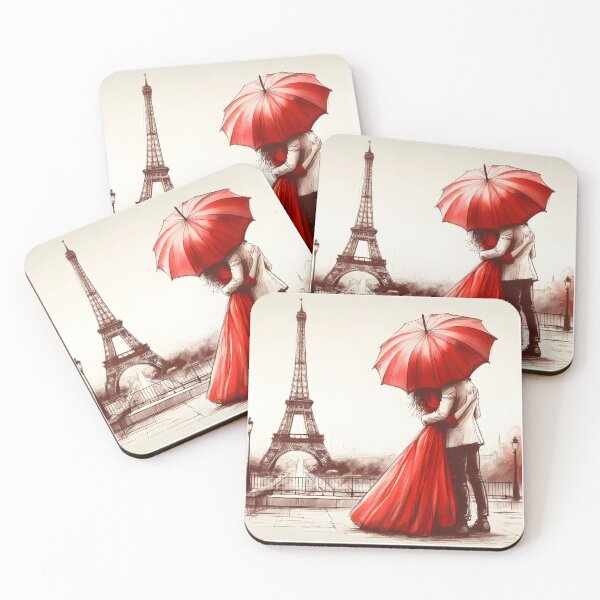 Item preview, Enchanting Parisian Embrace Under Red Umbrella designed and sold by inkNext.