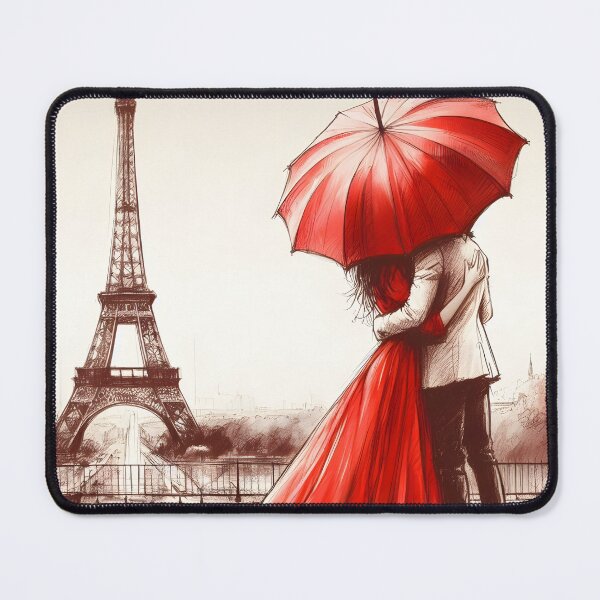 Item preview, Enchanting Parisian Embrace Under Red Umbrella designed and sold by inkNext.