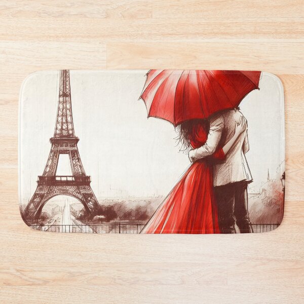 Item preview, Enchanting Parisian Embrace Under Red Umbrella designed and sold by inkNext.