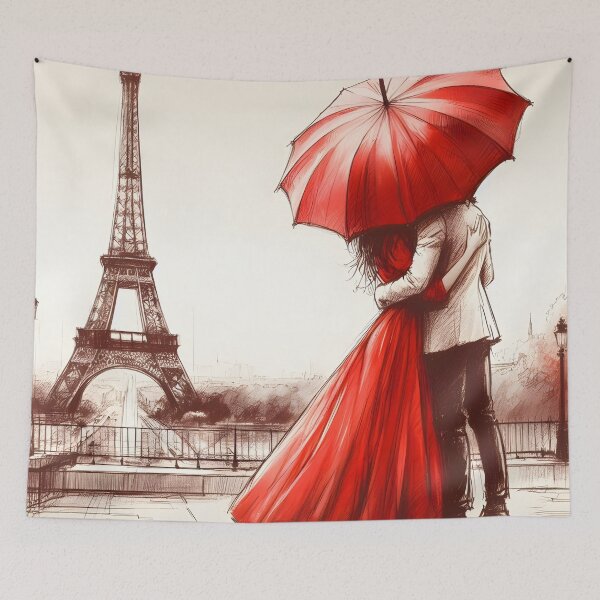 Item preview, Enchanting Parisian Embrace Under Red Umbrella designed and sold by inkNext.