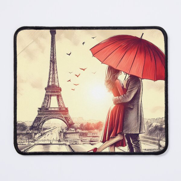 Item preview, Enchanting Parisian Embrace Under Red Umbrella designed and sold by inkNext.