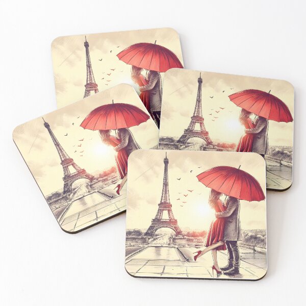 Item preview, Enchanting Parisian Embrace Under Red Umbrella designed and sold by inkNext.