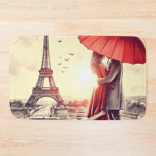 Item preview, Enchanting Parisian Embrace Under Red Umbrella designed and sold by inkNext.
