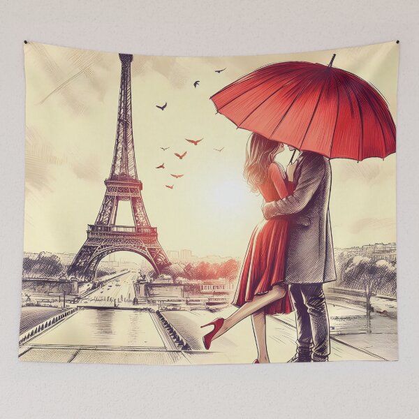 Item preview, Enchanting Parisian Embrace Under Red Umbrella designed and sold by inkNext.