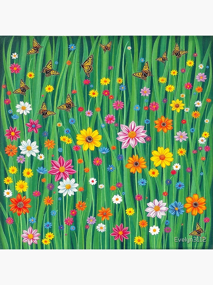 Thumbnail 3 von 3, Sticker, Springtime with flowers and butterflies, Frühlingswiese mit Blumen und Schmetterlingen designt und verkauft von Evelyn3112.