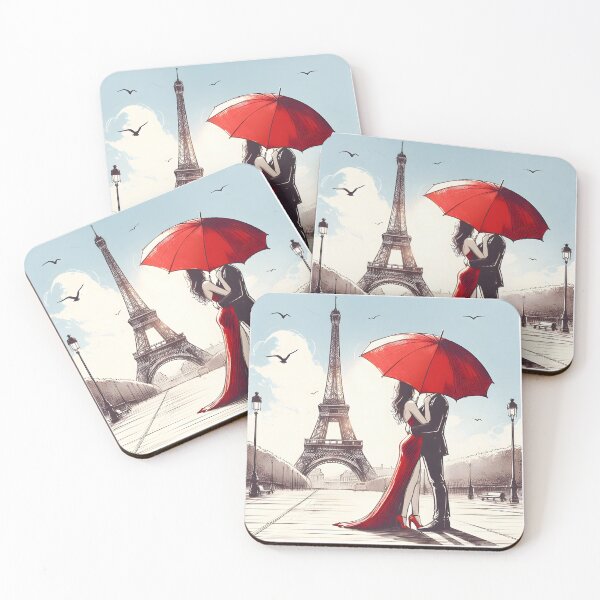 Item preview, Romantic Embrace Under Red Umbrella designed and sold by inkNext.