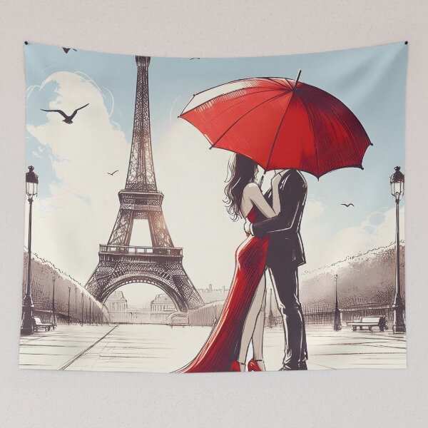 Item preview, Romantic Embrace Under Red Umbrella designed and sold by inkNext.