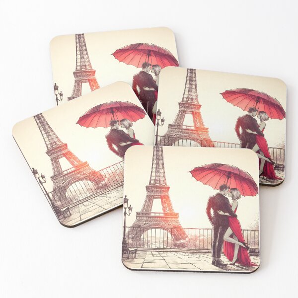 Item preview, Romantic Parisian Embrace Under Red Umbrella designed and sold by inkNext.