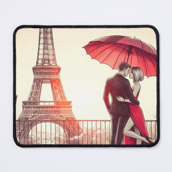 Item preview, Romantic Parisian Embrace Under Red Umbrella designed and sold by inkNext.