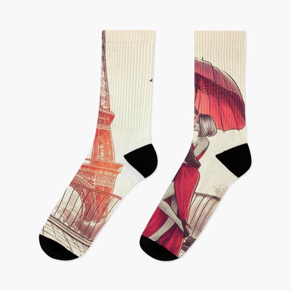Item preview, Romantic Parisian Embrace Under Red Umbrella designed and sold by inkNext.