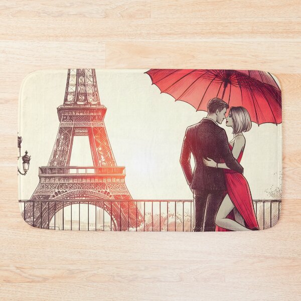 Item preview, Romantic Parisian Embrace Under Red Umbrella designed and sold by inkNext.