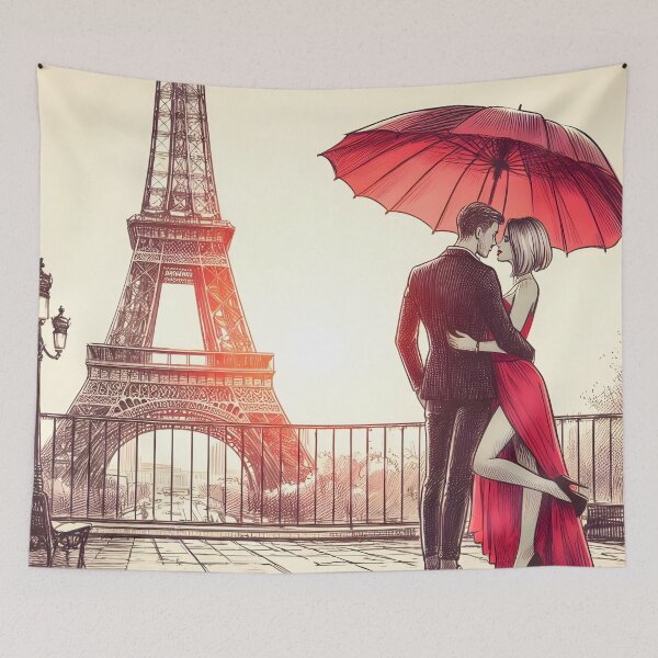 Item preview, Romantic Parisian Embrace Under Red Umbrella designed and sold by inkNext.