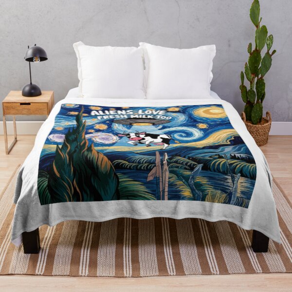 Item preview, Aliens love fresh milk, Alien, van gogh, starry night, funnyfits70, Humor, Funny, retro, vintages, funny quotes, animal humor, designed and sold by FunnyFits70.