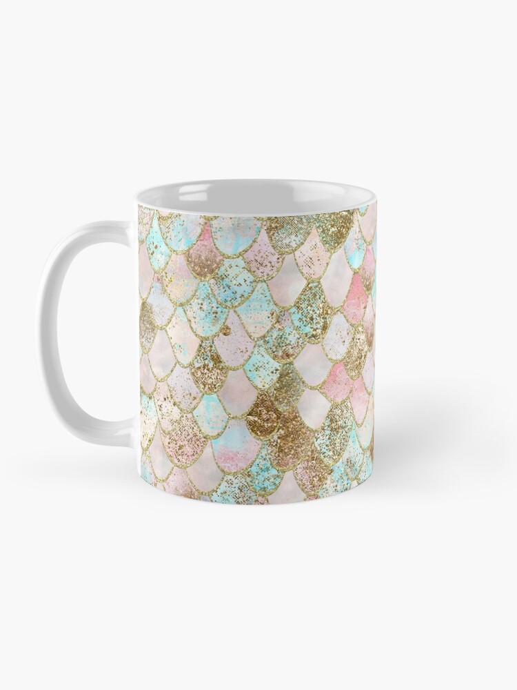 Alternate view of Watercolor Wonky Gold Glitter Pastel Summer Mermaid Scales Mug