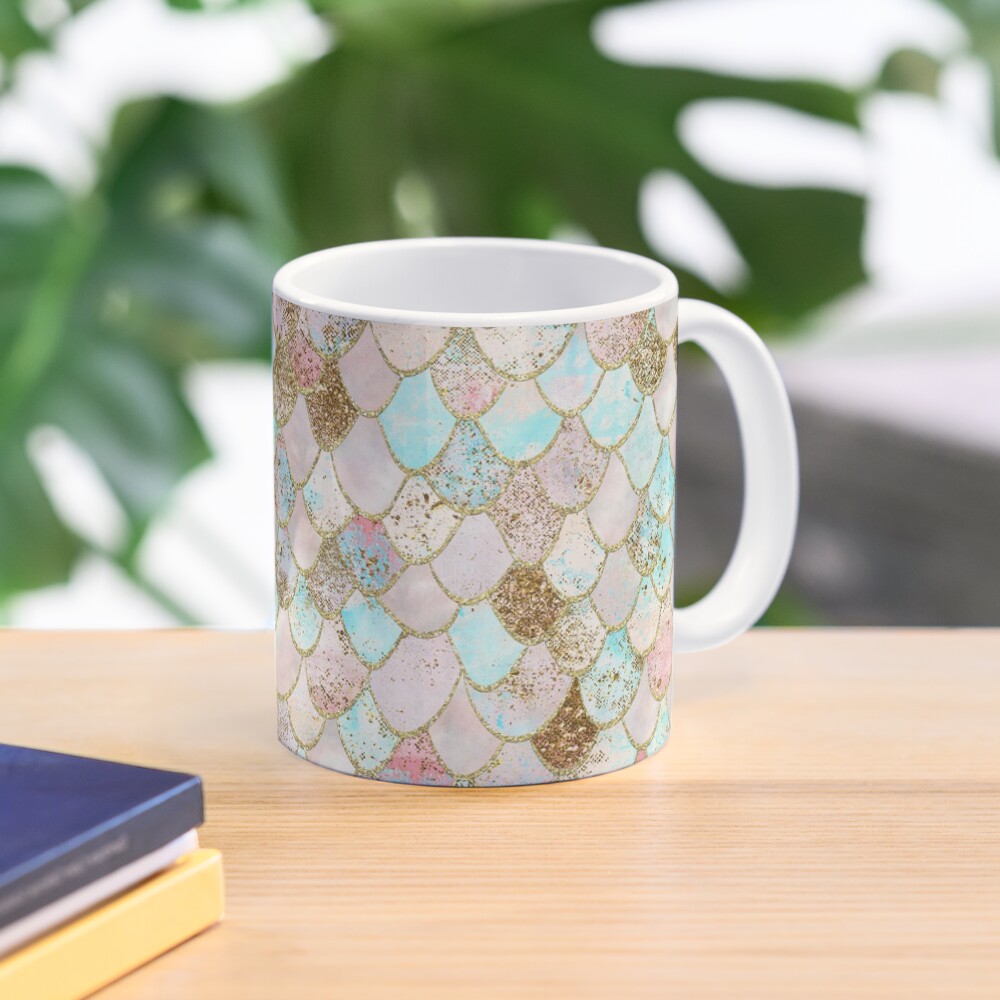 Watercolor Wonky Gold Glitter Pastel Summer Mermaid Scales Mug