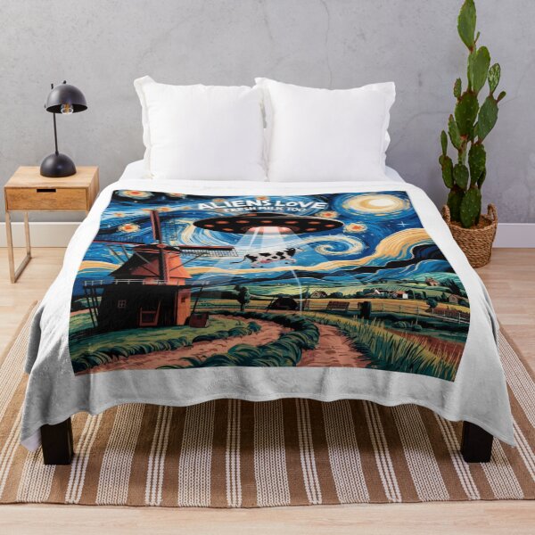 Item preview, Aliens love fresh milk, Alien, van gogh, starry night, funnyfits70, Humor, Funny, retro, vintages, funny quotes, animal humor, designed and sold by FunnyFits70.