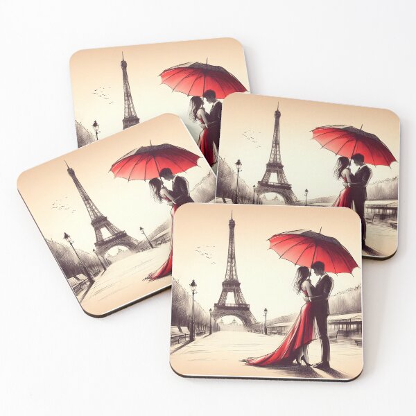 Item preview, Romantic Parisian Kiss Under Red Umbrella designed and sold by inkNext.