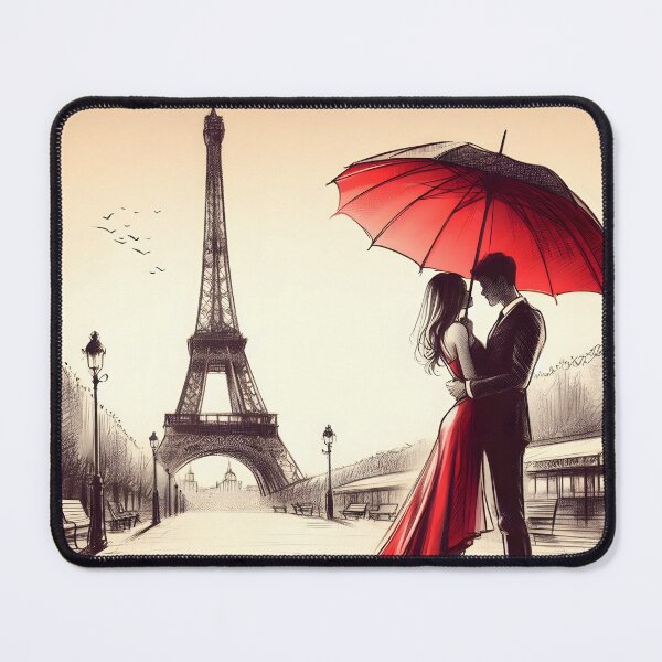 Item preview, Romantic Parisian Kiss Under Red Umbrella designed and sold by inkNext.