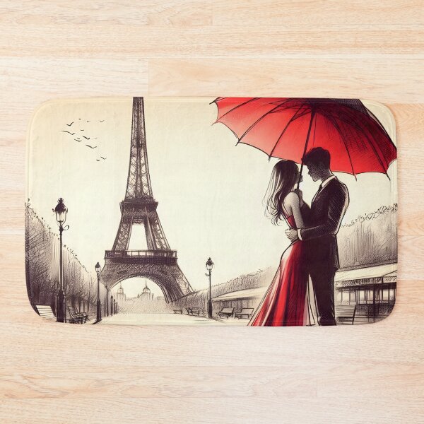 Item preview, Romantic Parisian Kiss Under Red Umbrella designed and sold by inkNext.