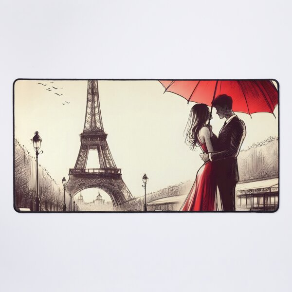 Item preview, Romantic Parisian Kiss Under Red Umbrella designed and sold by inkNext.