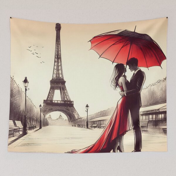 Item preview, Romantic Parisian Kiss Under Red Umbrella designed and sold by inkNext.